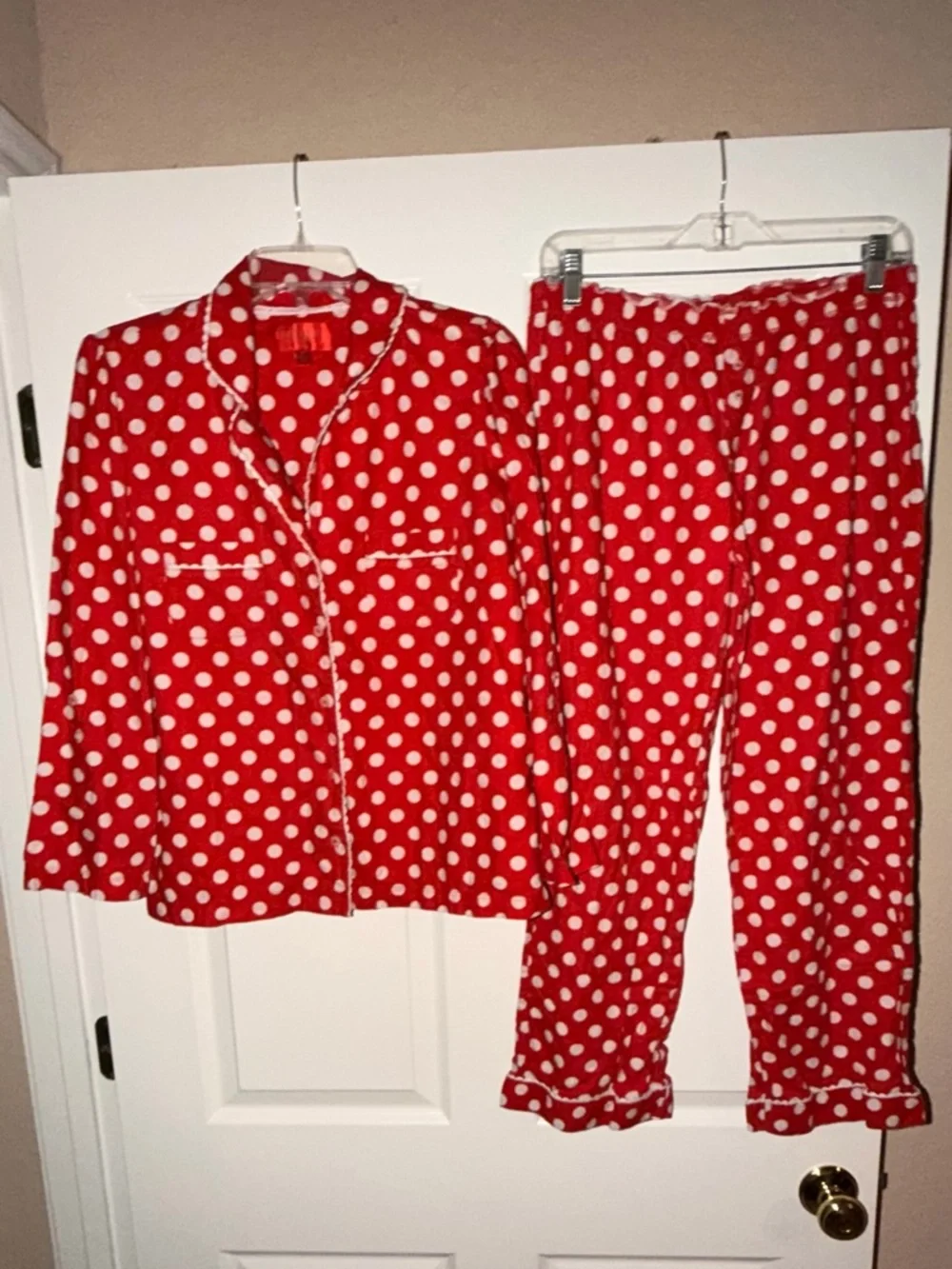 Victoria’s Secret Red Polka Dot Pajama Set M Medium Cozy Cute - Picture 2 of 12